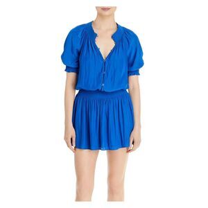 RAMY BROOK Womens Blue Button Front Lined Raglan Sleeve Mini Dress XS